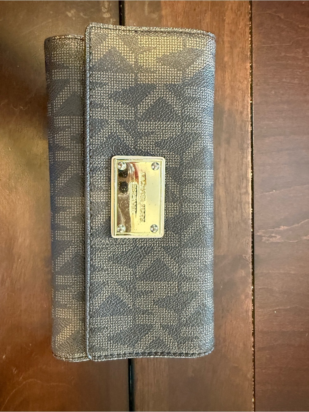 Michael Kors Brown Signature Monogram Continental Wallet with Gold Plate